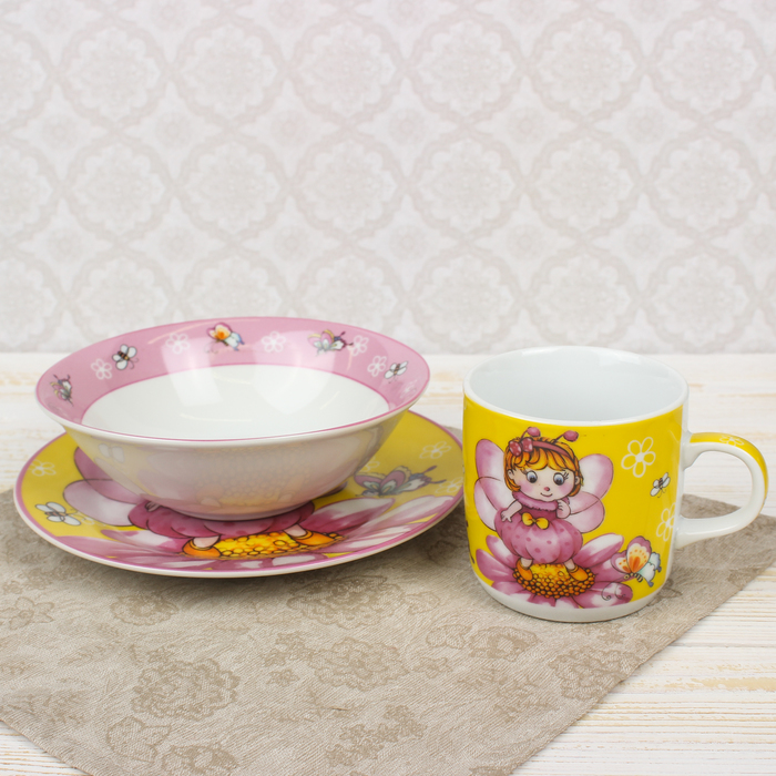 Набор детской посуды "Пчелка", 3 предмета: кружка 230 мл, миска 400 мл, тарелка 18 см