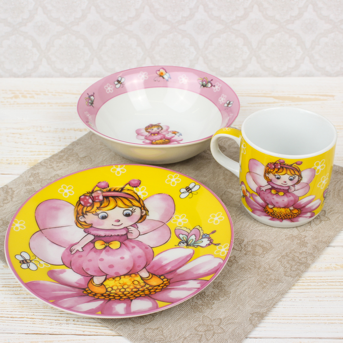 Набор детской посуды "Пчелка", 3 предмета: кружка 230 мл, миска 400 мл, тарелка 18 см