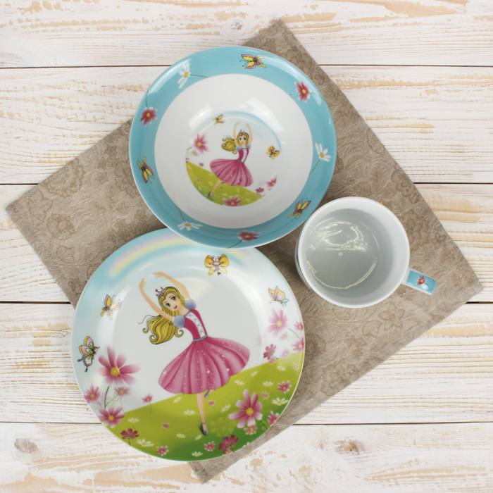 Набор детской посуды "Мечтательница", 3 предмета: кружка 230 мл, миска 400 мл, тарелка 18 см