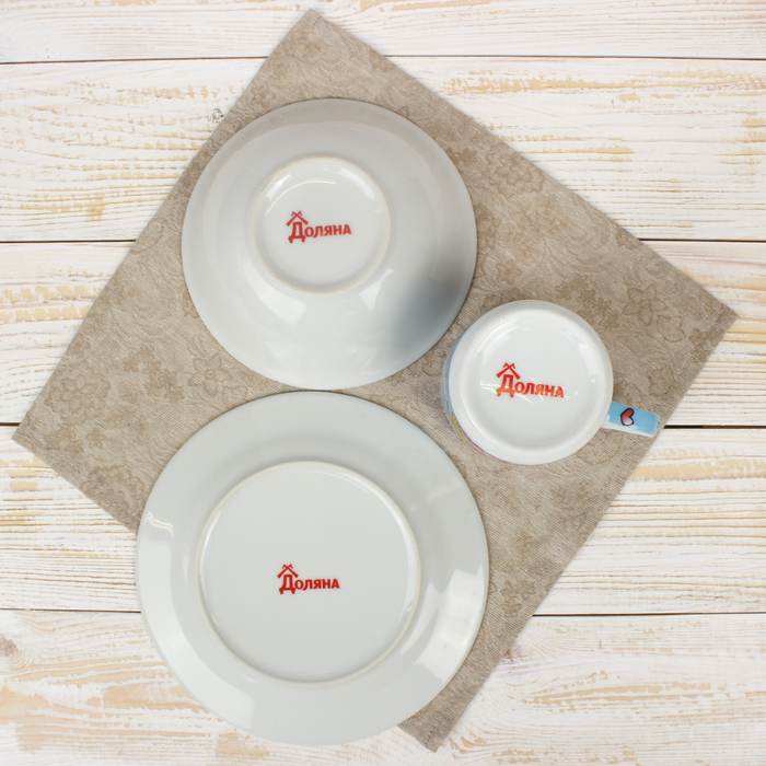 Набор детской посуды "Принцесса", 3 предмета: кружка 230 мл, миска 400 мл, тарелка 18 см