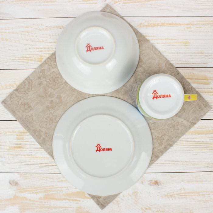 Набор детской посуды "Веселая прогулка", 3 предмета: кружка 230 мл, миска 400 мл, тарелка 18 см