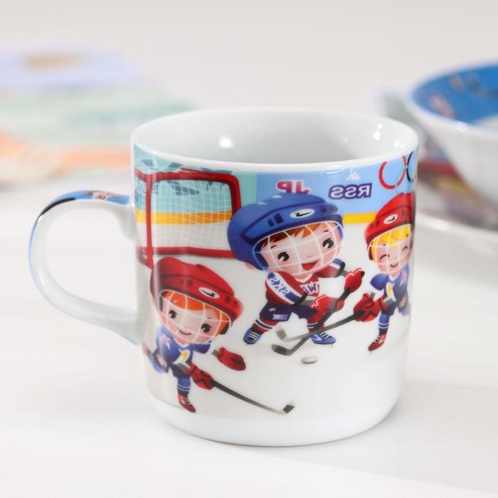 Набор детской посуды "Хоккеисты", 3 предмета: кружка 230 мл, миска 400 мл, тарелка 18 см
