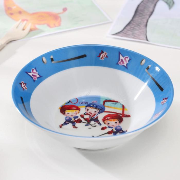 Набор детской посуды "Хоккеисты", 3 предмета: кружка 230 мл, миска 400 мл, тарелка 18 см