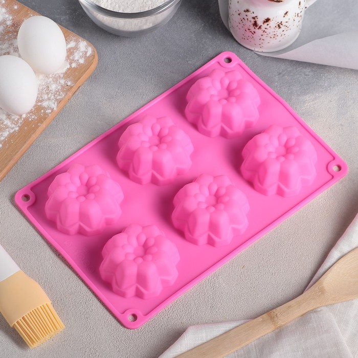 Форма для выпечки 6 ячеек "Немецкий кекс.Георгины" 26х17,5х3 см, цвет МИКС