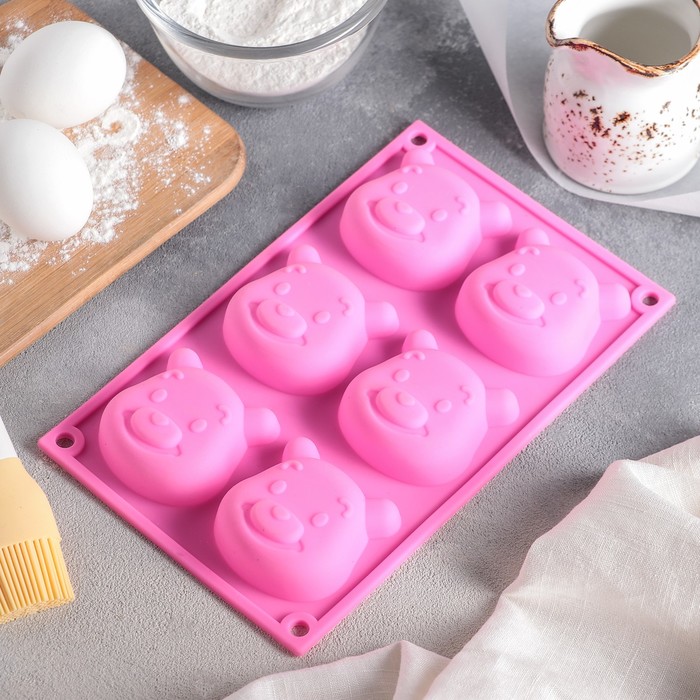 Форма для выпечки 6 ячеек "Животные.Мишутка" 23,5х14,5х2,5 см, цвет МИКС