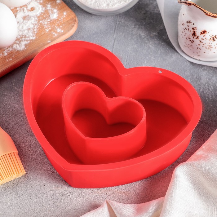 Форма для выпечки 2 ячейки "Сердце в сердце" 19,5х15х5 см, цвет МИКС