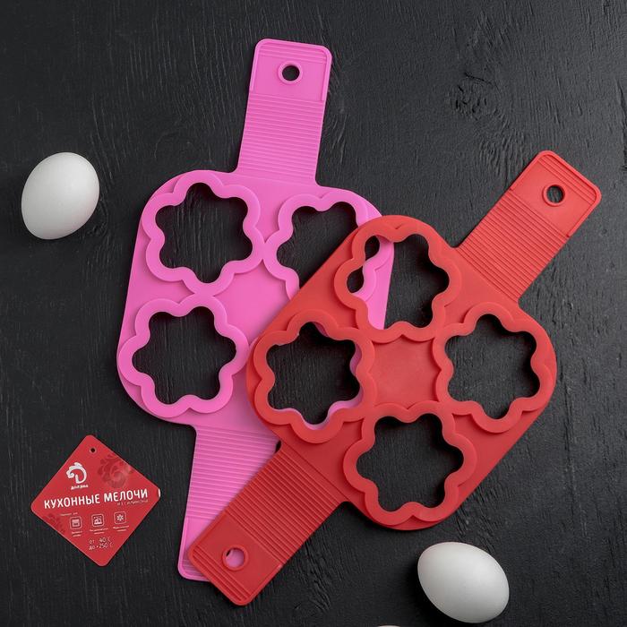 Форма для яичницы и блинов 4 ячейки "Цветы" 35х16,5х1,5 см, цвета МИКС