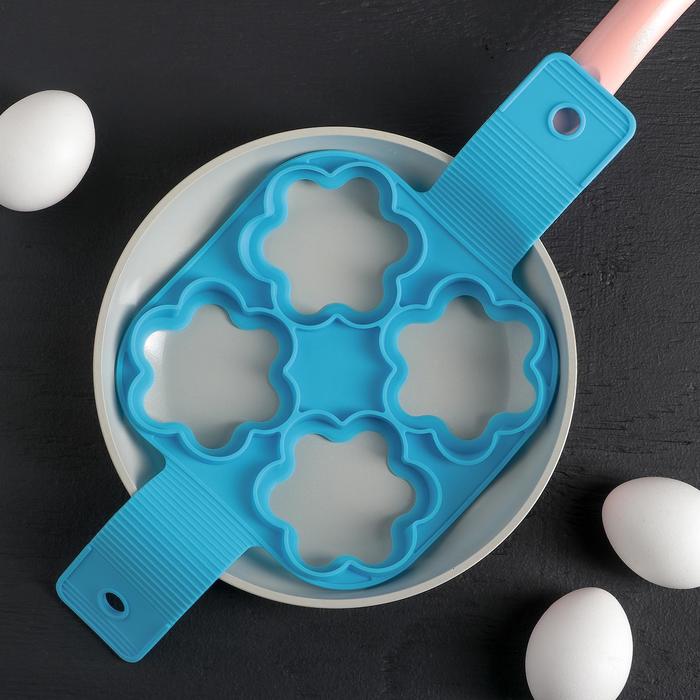 Форма для яичницы и блинов 4 ячейки "Цветы" 35х16,5х1,5 см, цвета МИКС