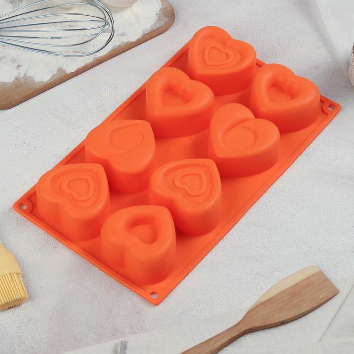 Форма для выпечки и муссовых десертов, 8 ячеек, 30х17,5х3,3 см "Сердцебиение", цвет белый