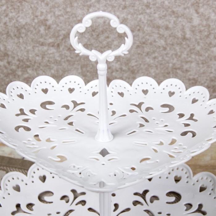 Блюдо 2 яруса "Кружево. Сердце", d=24/28 см, цвет белый