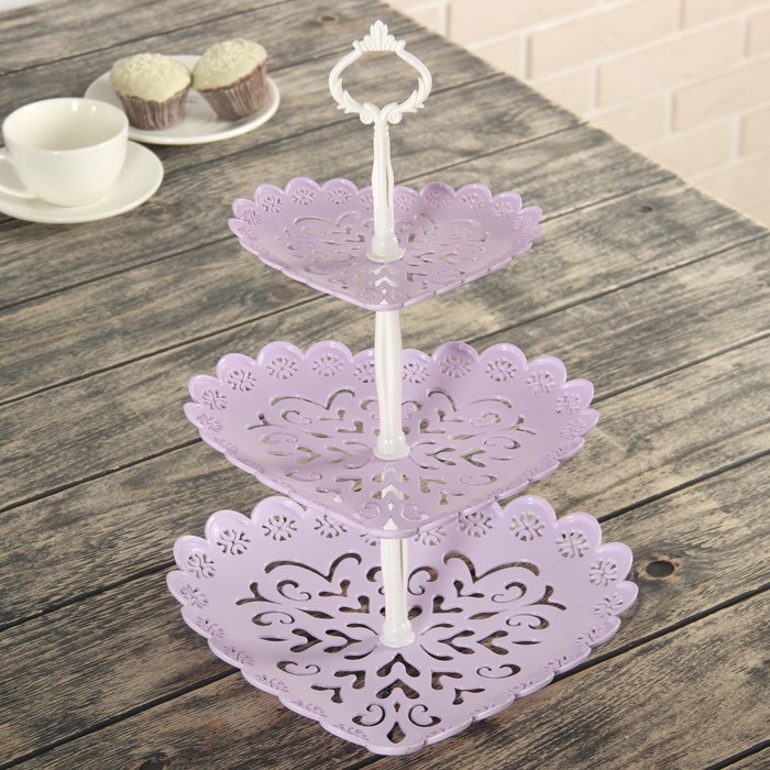 Блюдо 3 яруса "Кружево. Сердце", 16,5/20/24,5 см, цвет МИКС