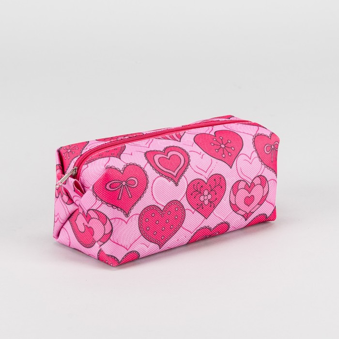 Косметичка дорожная «Сердца», отдел на молнии, подклад, цвет розовый