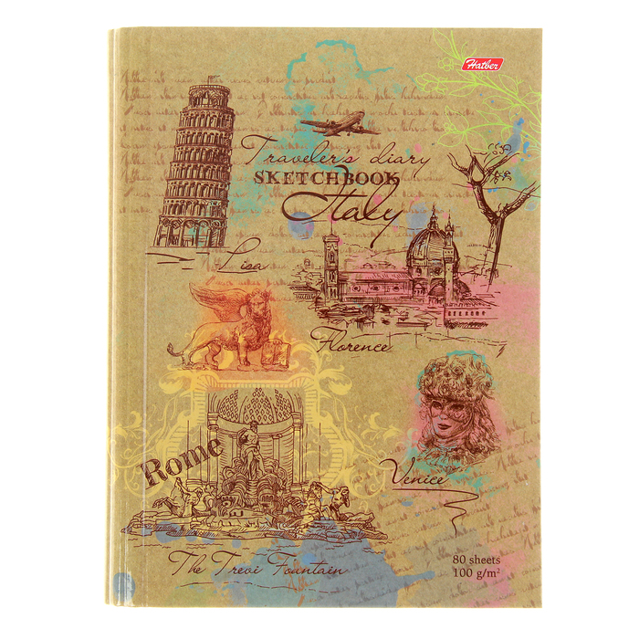 Тетрадь-скетчбук А5, 80 листов на гребне "Итальянские каникулы", твёрдая обложка, блок 100г/м2