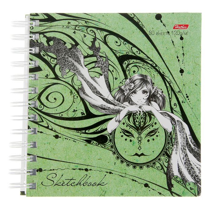 Тетрадь-скетчбук А5, 80 листов на гребне "Волшебная эльфийка", твёрдая обложка, блок 120г/м2
