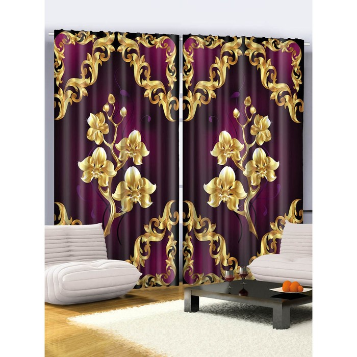 Комплект фотоштор Magic Lady "Золотые орхидеи", 145 х 265 см - 2 шт, 100% полиэстер