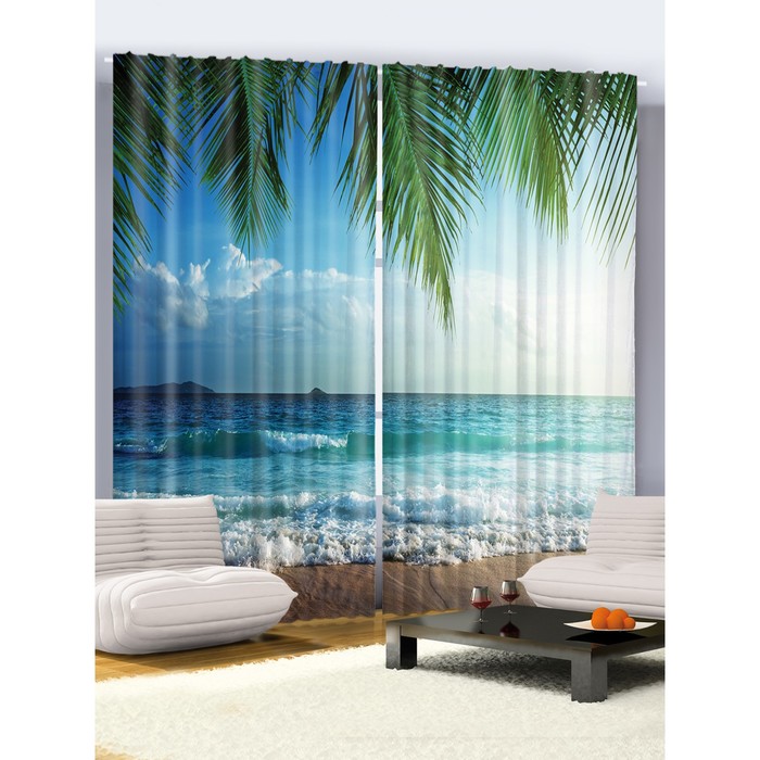 Комплект фотоштор Magic Lady "Прибой под пальмами", 145 х 265 см - 2 шт, 100% полиэстер