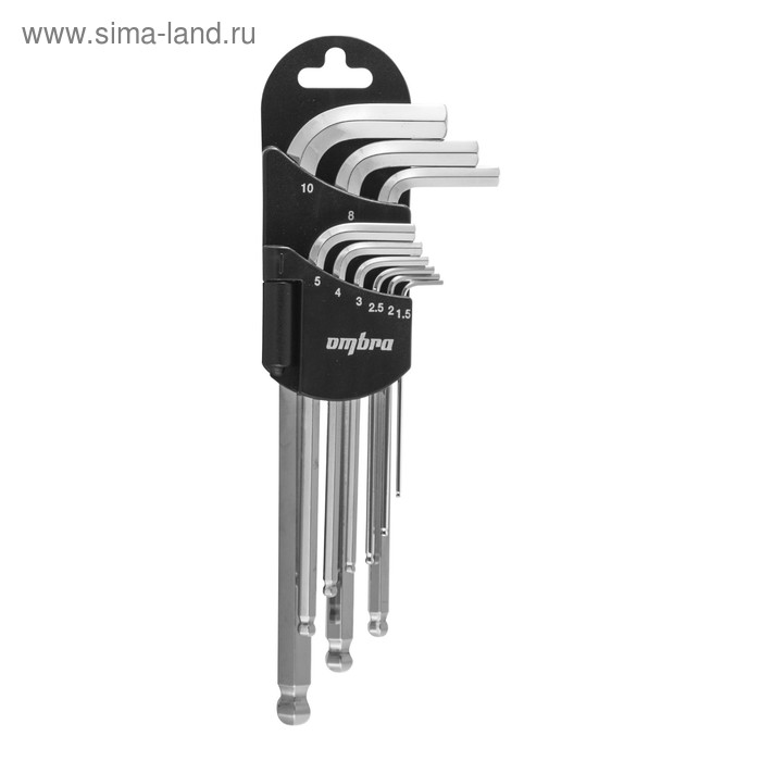 Набор торцевых шестигранных ключей Ombra OMT9S с шаром H1,5-H10 мм, 9 предметов набор ключей шестигранных лом с шаром 1 5 10 мм 9 шт