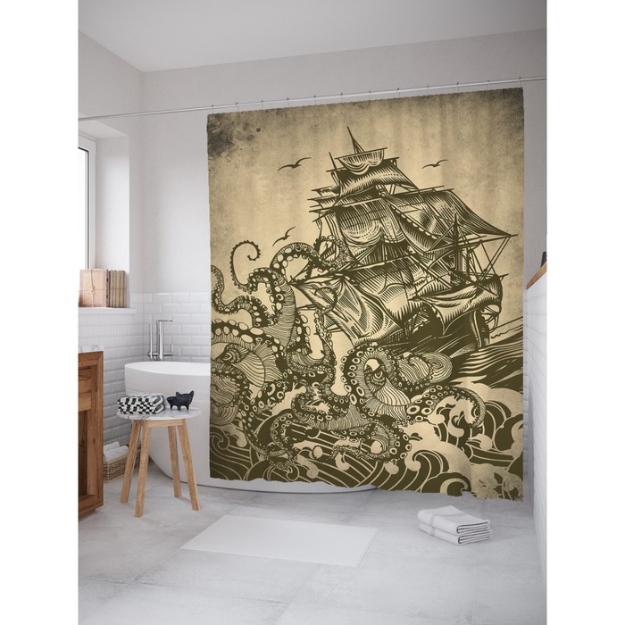 Фотоштора для ванной Magic Lady "Ктулху атакует", 180 х 200 см, 100% полиэстер