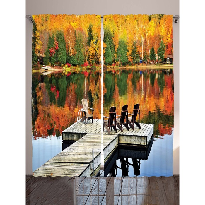 Комплект фотоштор Magic Lady "Помост на осенней реке", 145 х 265 см - 2 шт, 100% полиэстер