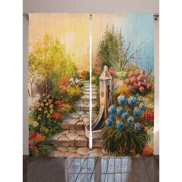 Комплект фотоштор Magic Lady "Лестница в цветущем саду", 145 х 265 см - 2 шт, 100% полиэстер   29364