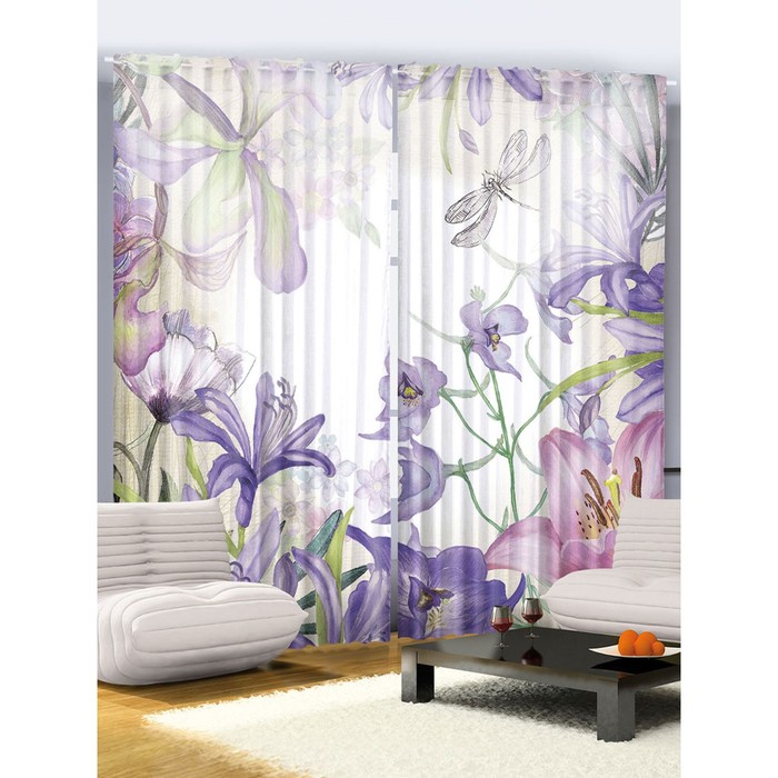 Комплект фотоштор Magic Lady "Фиолетовые цветы", 145 х 265 см - 2 шт, 100% полиэстер