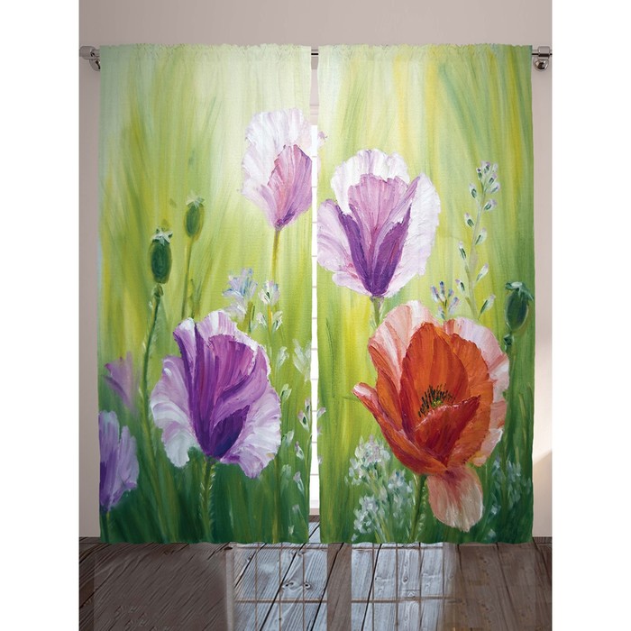 Комплект фотоштор Magic Lady "Разноцветные маки", 145 х 265 см - 2 шт, 100% полиэстер