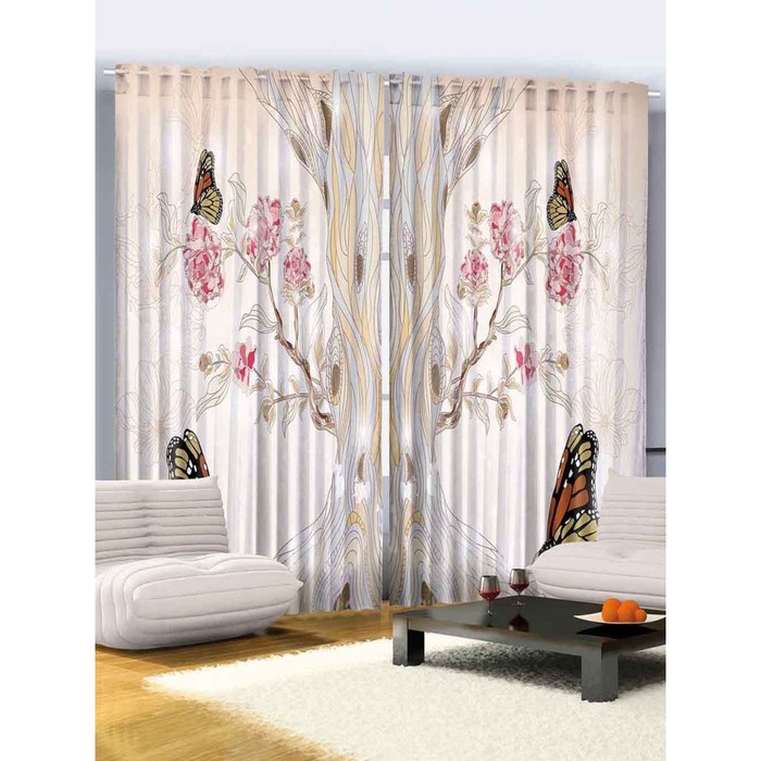 Комплект фотоштор Magic Lady "Бабочки на пионовом дереве", 145 х 265 см - 2 шт, 100% полиэстер   293
