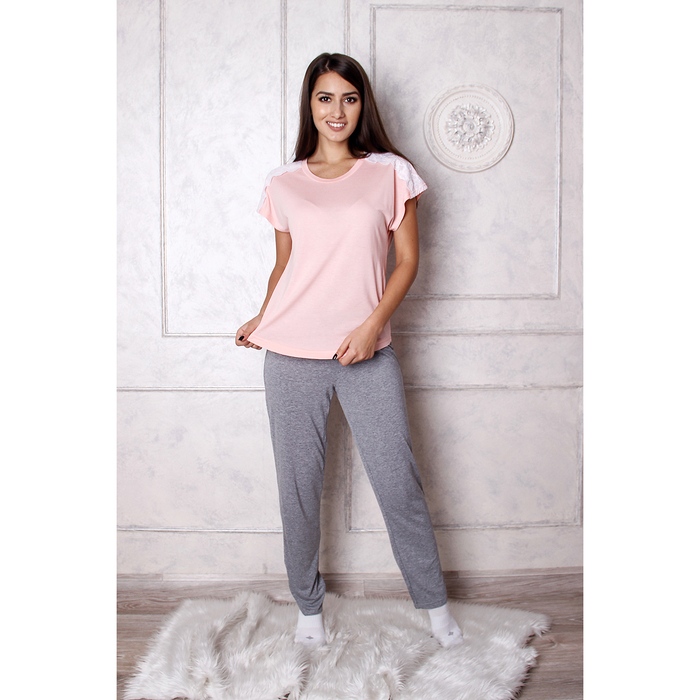 Комплект женский (футболка, брюки) "Ласса 4" цвет розовый/серый меланж, р-р 42   вискоза