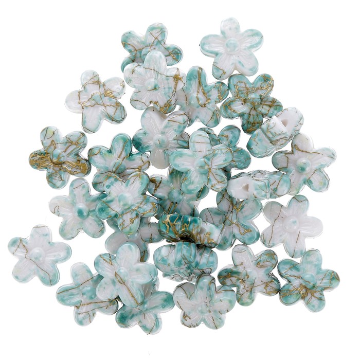 Набор бусин пластик (30 шт) "Цветные камешки" 1,8 см, бело-зеленый