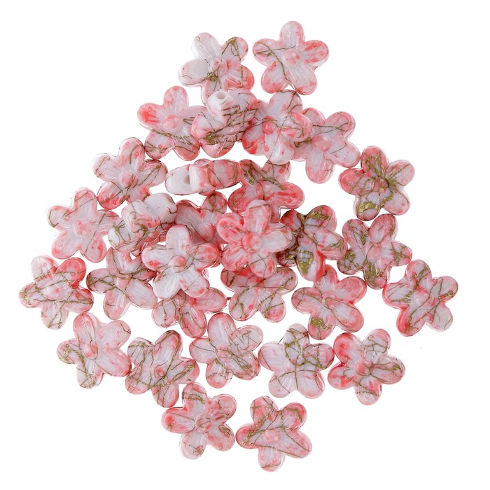 Набор бусин пластик (30 шт) "Цветные камешки" цветочки 1,8 см, бело-розовый