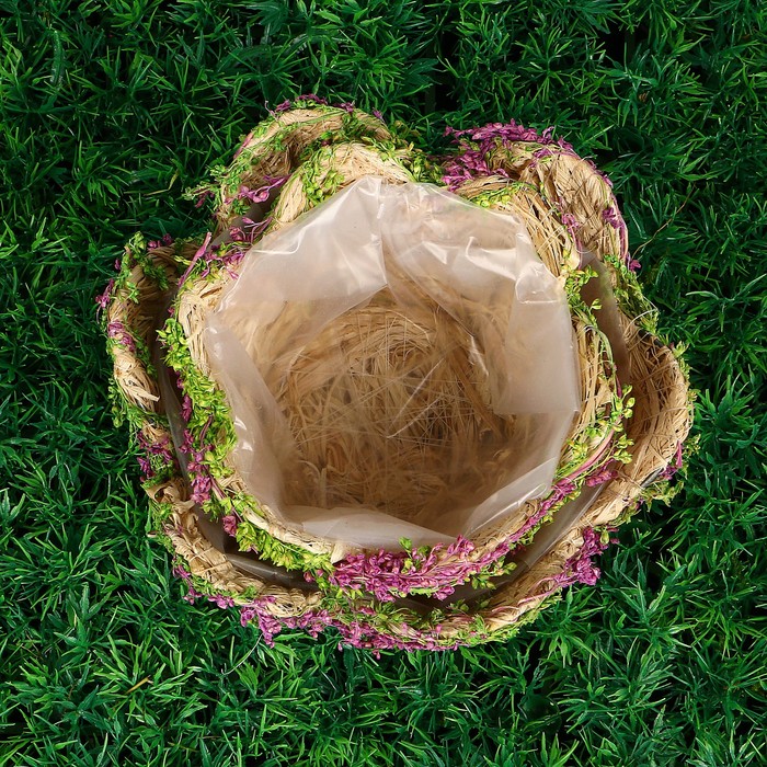 Набор кашпо «Цветы», 2 шт: 19,5x19,5x9 см; 14x14x8,5 см, ручная работа, бежевый