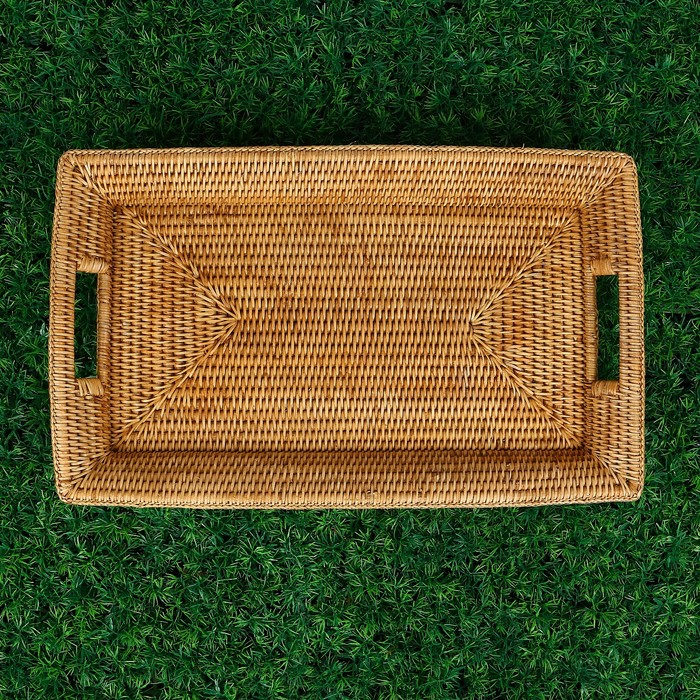 Поднос «Такт», с ручками, 50x30x5 см, бежевый, ротанг
