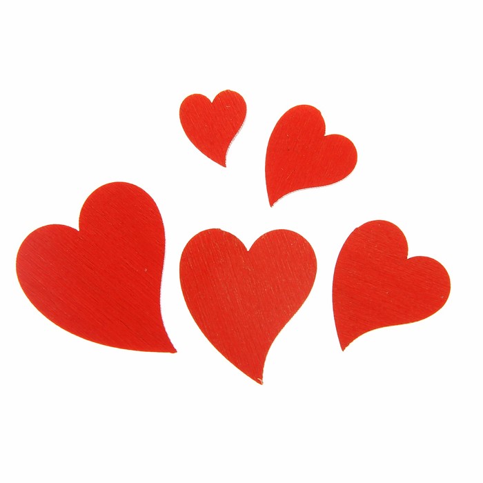 Набор сердечек №2 цвет красный, фанера 3 мм