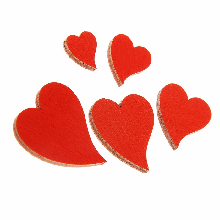 Набор сердечек №2 цвет красный, фанера 3 мм