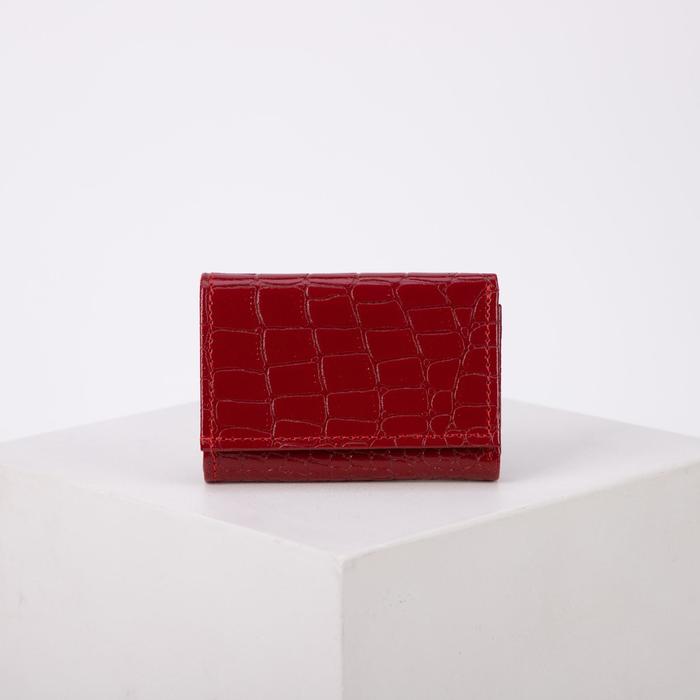 Кошелёк женский, отдел, для карт, для монет, крокодил, цвет красный