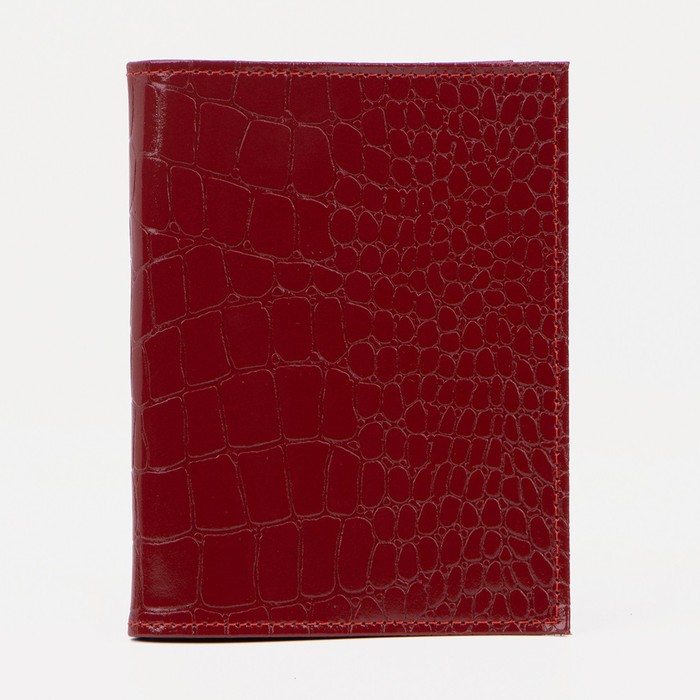 Обложка для автодокументов и паспорта, крокодил, цвет красный