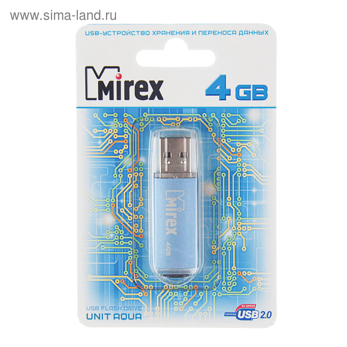 фото Флешка mirex unit aqua, 4 гб, usb2.0, чт до 25 мб/с, зап до 15 мб/с, синяя
