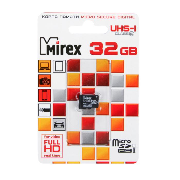 

Карта памяти Mirex microSD, 32 Гб, SDHC, UHS-I, класс 10