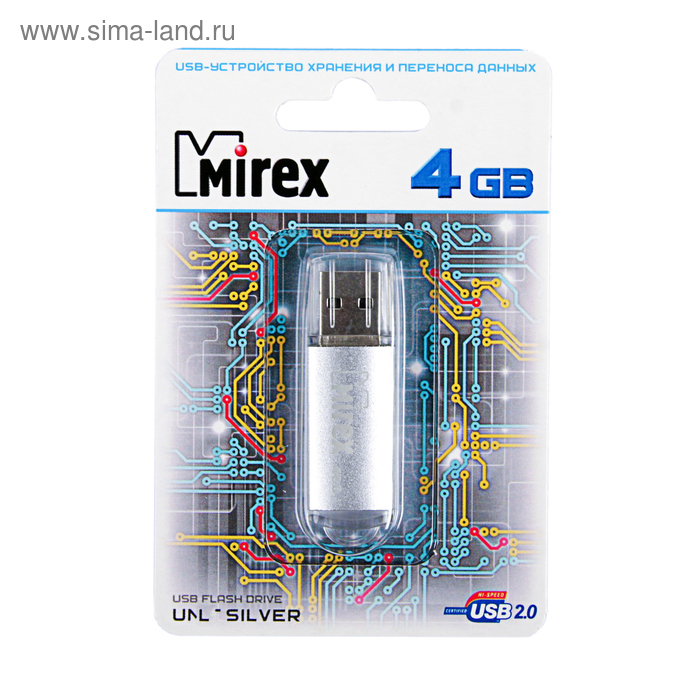 фото Флешка mirex unit silver, 4 гб, usb2.0, чт до 25 мб/с, зап до 15 мб/с, серебристая