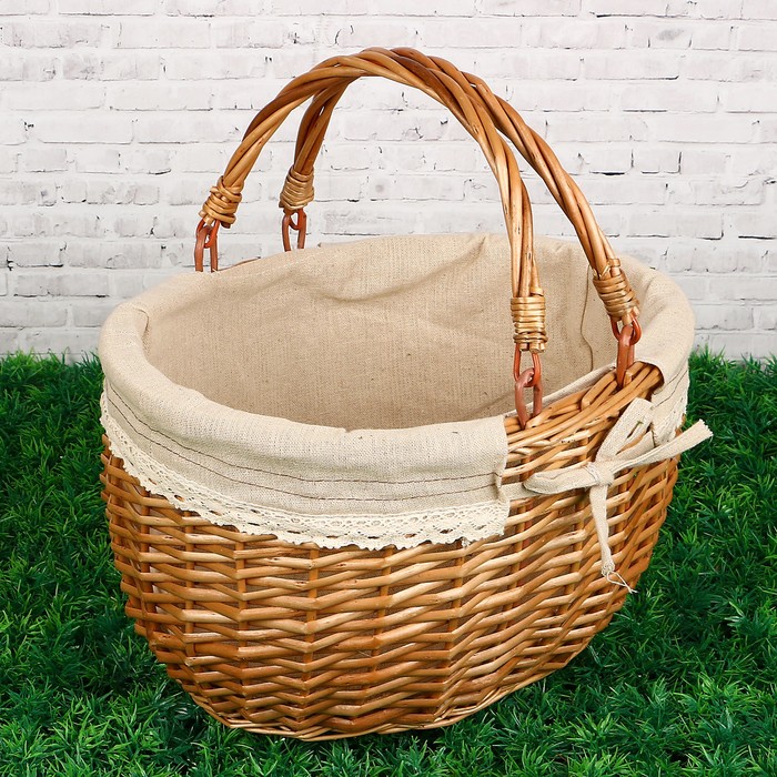 Корзина «Алиса», с ручками, овальная, H=18/32 см, ручное плетение