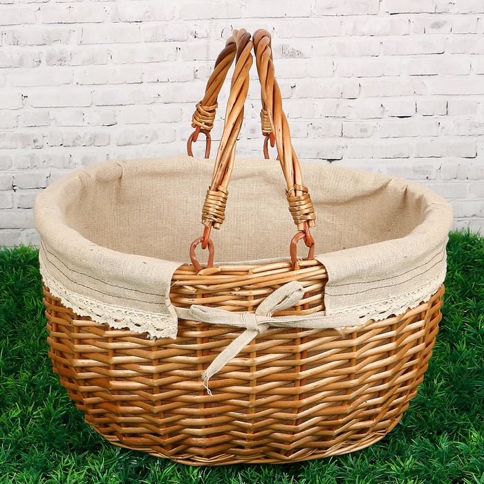 Корзина «Алиса», с ручками, овальная, H=18/32 см, ручное плетение