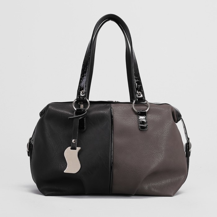 Сумка женская на молнии, 1 отдел с перегородкой, 2 наружных кармана, цвет чёрный/серый