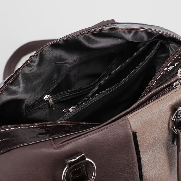 Сумка женская на молнии, 1 отдел с перегородкой, 2 наружных кармана, цвет коричневый