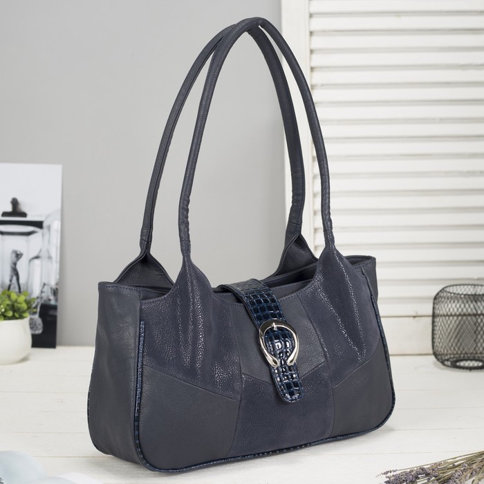 Сумка женская, 3 отдела на молниях, наружный карман, цвет синий