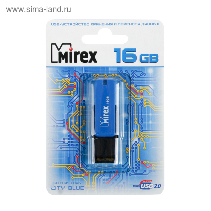 

Флешка Mirex CITY BLUE, 16 Гб, USB2.0, чт до 25 Мб/с, зап до 15 Мб/с, синяя