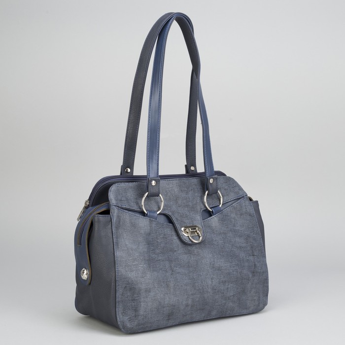 Сумка женская, 2 отдела на молниях, 2 наружных кармана, цвет синий