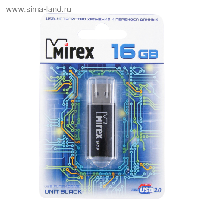 фото Флешка mirex unit black, 16 гб, usb2.0, чт до 25 мб/с, зап до 15 мб/с, черная