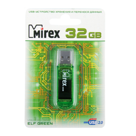 

Флешка Mirex ELF GREEN, 32 Гб, USB2.0, чт до 25 Мб/с, зап до 15 Мб/с, зеленая