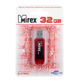 

Флешка Mirex ELF RED, 32 Гб, USB2.0, чт до 25 Мб/с, зап до 15 Мб/с, красная