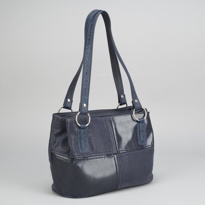 Сумка женская, 3 отдела на молнии, наружный карман, цвет синий